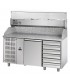 Tavolo refrig. pizza GN1/1 a 1 porta, motore a sinistra, 6 cassetti neutri, granito, vetrina refrig. mod PZ02EKOC6SX+VR3150VDSX