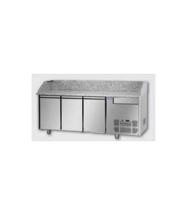 Tavolo refrigerato pizza GN1/1 con 3 porte, un cassetto neutro e piano in granito mod PZ03EKOC1