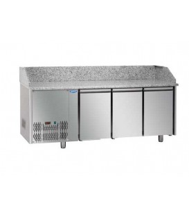 Tavolo refrigerato pizza GN1/1 con 3 porte, gruppo motore a sinistra e piano in granito mod PZ03EKOGNSX