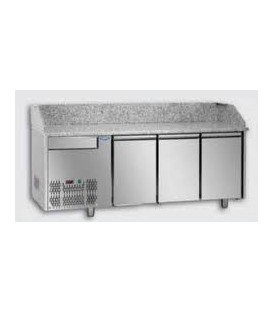 Tavolo refrigerato pizza GN1/1 con 3 porte, gruppo motore a sinistra, un cassetto neutro e piano in granito mod PZ03EKOC1SX