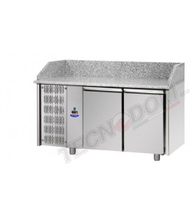 Tavolo refrigerato pizza 600x400 con 2 porte, gruppo motore a sinistra e piano in granito mod PZ02MID80SX