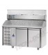 Tavolo refrigerato pizza 600x400 a 2 porte, motore a sinistra, piano in granito, vetrina refrigerata mod PZ02MID80SX+VR3160VDSX
