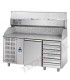 Tavolo refrig. pizza 600x400 a 1 porta, motore sinistra, 6 cassetti neutri, granito, vetrina refrig. mod PZ02MIDC6SX+VR4160VDSX