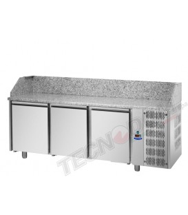 Tavolo refrigerato pizza 600x400 con 3 porte e piano in granito mod PZ03MID80