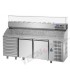 Tavolo refrigerato pizza 600x400 con 2 porte, 6 cassetti neutri e piano in granito e vetrina refrigerata mod PZ03MIDC6+VR3215VD