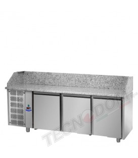 Tavolo refrigerato pizza 600x400 con 3 porte, gruppo motore a sinistra e piano in granito mod PZ03MID80SX