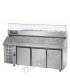 Tavolo refrigerato pizza 600x400 con 3 porte, motore a sinistra e piano granito e vetrina refrigerata mod PZ03MID80SX+VR3215VDSX