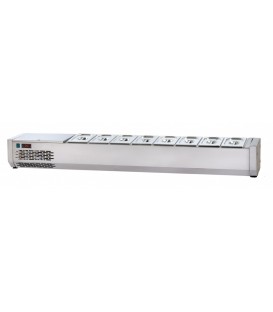 Vetrina refrigerata in acciaio inox per vaschette GN1/4 senza vetri con gruppo motore a sinistra mod VR4140SVSX