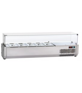 Vetrina refrigerata in acciaio inox per vaschette GN1/4 con vetro curvo temperato mod VR4150VC