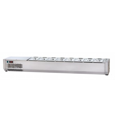Vetrina refrigerata in acciaio inox per vaschette GN1/4 senza vetri con gruppo motore a sinistra mod VR4203SVSX