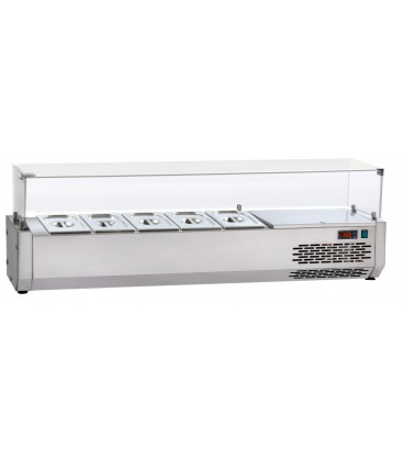Vetrina refrigerata in acciaio inox per vaschette GN1/4 con vetro curvo temperato mod VR4220VC