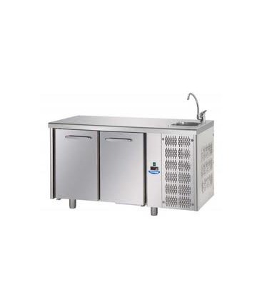 Tavolo refrigerato GN1/1 a temperatura normale con 2 porte e piano con lavello mod TF02EKOGNL