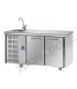 Tavolo refrigerato GN1/1 a temperatura normale con 2 porte, piano con lavello e gruppo motore a sinistra mod TF02EKOGNSXL