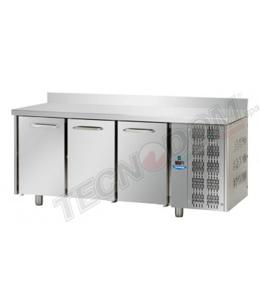 Tavolo refrigerato GN1/1 a temperatura normale con 3 porte e piano in acciaio inox con alzatina 10 cm mod TF03EKOGNAL
