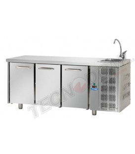 Tavolo refrigerato GN1/1 con 3 porte e piano con lavello mod TF03EKOGNL