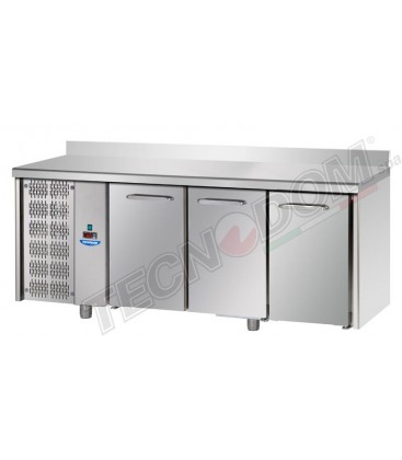 Tavolo refrigerato GN1/1 a temperatura normale  3 porte, piano inox con alzatina 10 cm e motore a sinistra mod TF03EKOGNSXAL