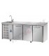 Tavolo refrigerato GN1/1 con 3 porte, piano con lavello e gruppo motore a sinistra mod TF03EKOGNSXL