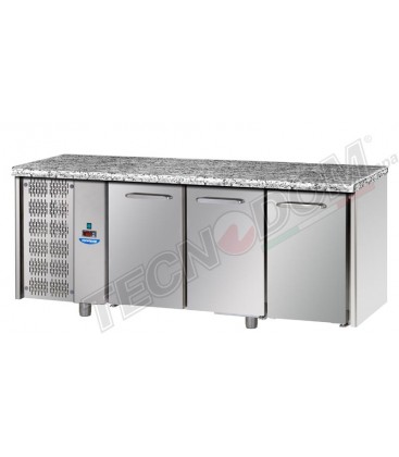 Tavolo refrigerato GN1/1 a temperatura normale con 3 porte, piano di lavoro in granito e motore a sinistra mod TF03EKOGNSXGRA