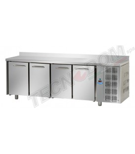 Tavolo refrigerato GN1/1 a temperatura normale con 4 porte e piano in acciaio inox con alzatina 10 cm mod TF04EKOGNAL