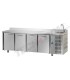 Tavolo refrigerato GN1/1 con 4 porte e piano in acciaio inox con alzatina 10 cm e lavello mod TF04EKOGNLAL