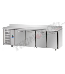 Tavolo refrigerato GN1/1 a temperatura normale 4 porte, piano inox con alzatina 10 cm e motore a sinistra mod TF04EKOGNSXAL