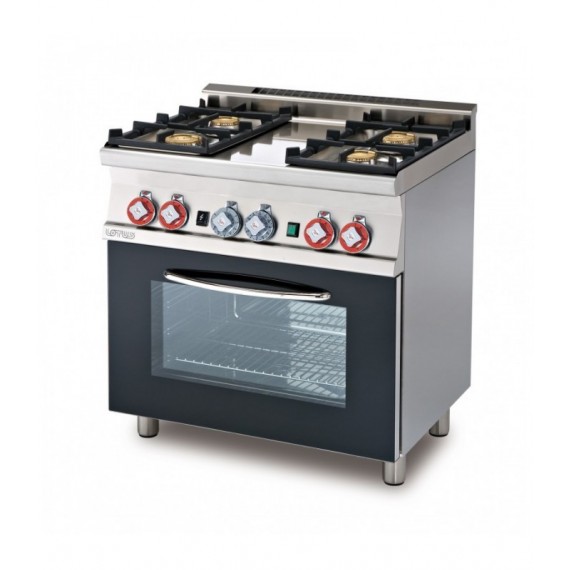 cucina a gas 4 fuochi Forno a gas con grill GN 1/1 cm. 64x39x35h - Porta cieca inox