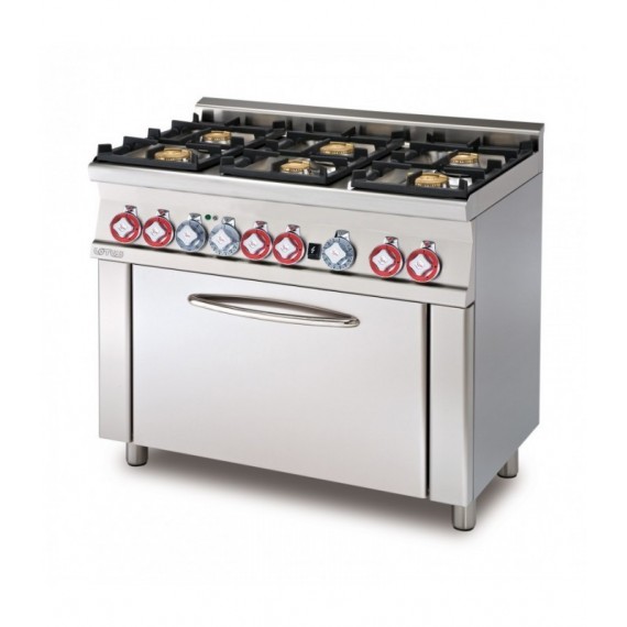 cucina a gas 6 fuochi Forno a gas con grill GN 1/1 cm. 64x39x35h - Porta vetro