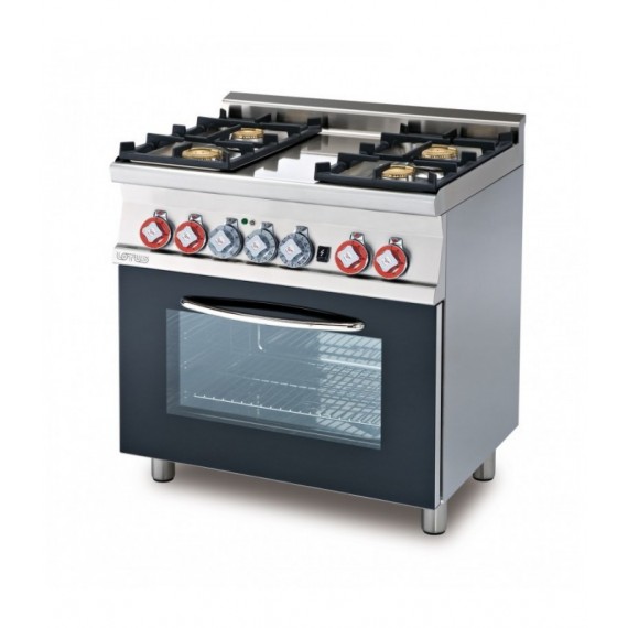 CUCINA MISTA 4 FUOCHI CON Forno elettrico multifunzione - Camera GN 1/1 cm. 64x37x35h - Porta vetro