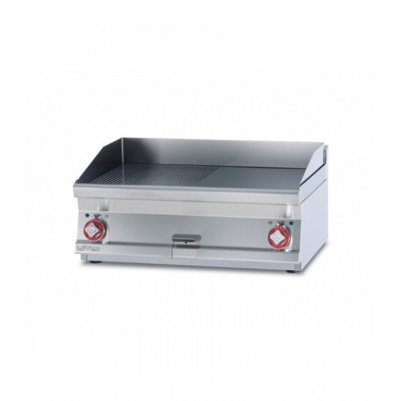 FRY-TOP 1/2 LISCIO + 1/2 Rigato CROMATO TRIFASE Piastra cm 79,5x45