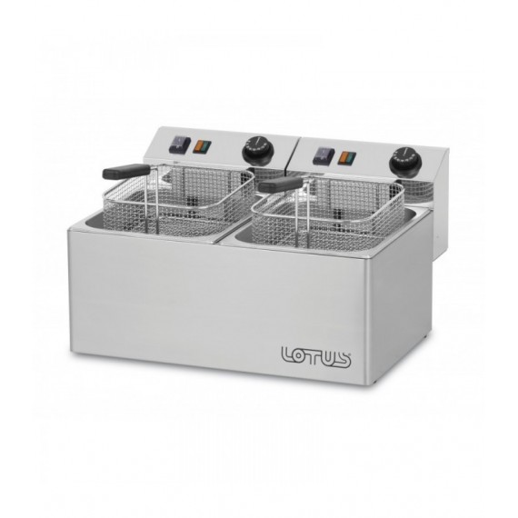 FRIGGITRICE LT. 7+7 MONOFASE 2 cestini cm. 21x23,5x10h - Produzione patate 14 kg/h