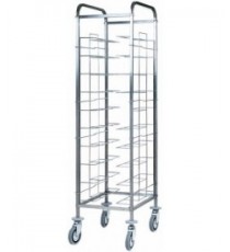 Carrello portavassoi universale. Struttura in acciaio inox. Guide in filo di acciaio cromato. 10 vassoi