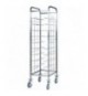 Carrello portavassoi universale. Struttura in acciaio inox. Guide in filo di acciaio cromato. 10 vassoi