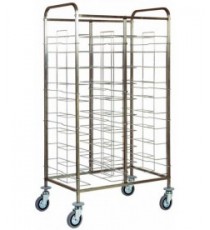 Carrello portavassoi universale. Struttura in acciaio inox. Guide in filo di acciaio cromato. 20 vassoi