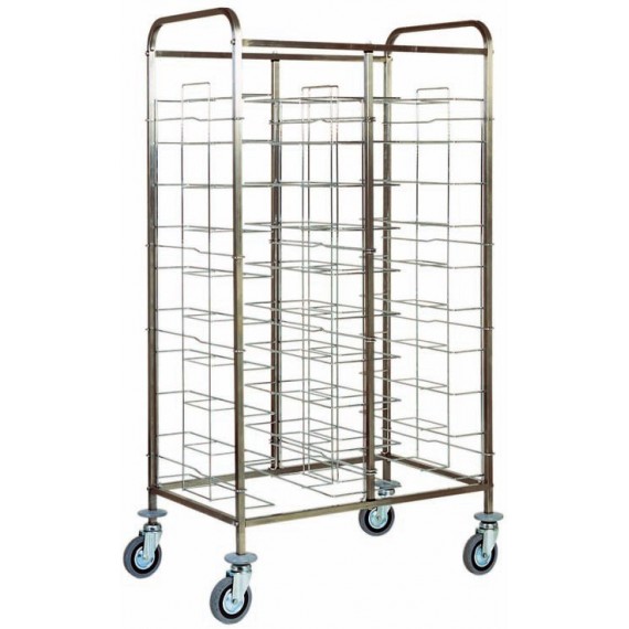 Carrello portavassoi universale. Struttura in acciaio inox. Guide in filo di acciaio cromato. 20 vassoi