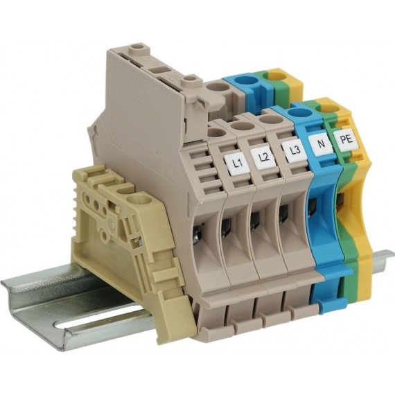 MORSETTIERA 5 POLI SU GUIDA DIN 90 mm