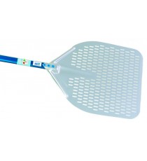 PALA PER PIZZA IN ALLUMINIO RETTANGOLARE FORATA CM.45x45 MANICO 120 CM. AZZURRA