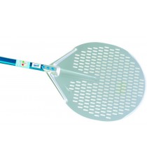 PALA PER PIZZA IN ALLUMINIO TONDA FORATA CM.41 MANICO 120 CM. AZZURRA
