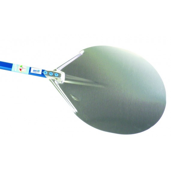PALA PER PIZZA IN ALLUMINIO TONDA FORATA CM.50 MANICO 120 CM. AZZURRA