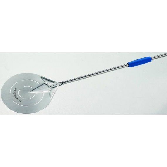 PALETTINO PER PIZZA ACCIAIO INOX FORATO CM.17 MANICO 75 CM. AZZURRA