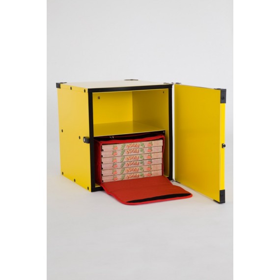 BOX RIGIDO PER TRASPORTO PIZZA CON RIPIANO CENTRALE PER 2 BORSE TERMICHE 40x60 CM.
