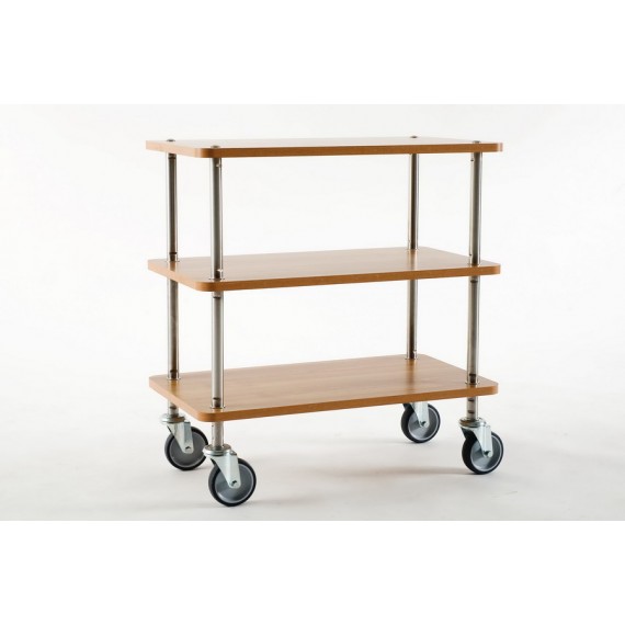 CARRELLO IN ACCIAIO INOX CON 2 RIPIANI IN LEGNO LAMINATO LINEA ASSO 40x70x78 CM.