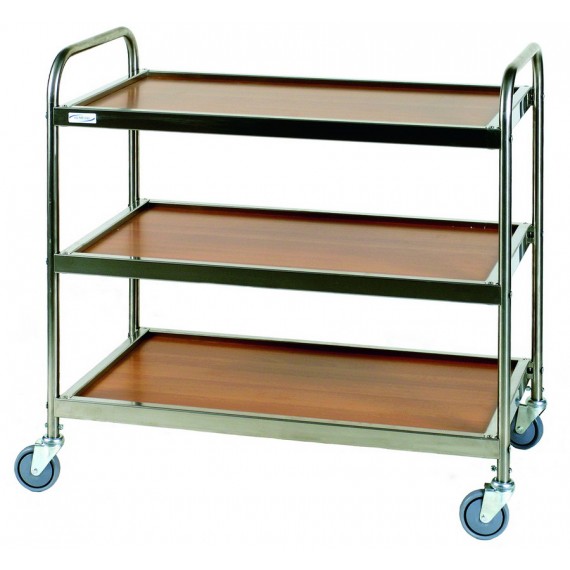 CARRELLO IN ACCIAIO INOX CON 2  RIPIANI IN LEGNO LAMINATO LINEA LAMINATO STANDARD 78x52x93 CM.