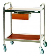 CARRELLO IN ACCIAIO INOX CON 3 RIPIANI IN LEGNO LAMINATO LINEA LAMINATO STANDARD 98x52x93 CM.