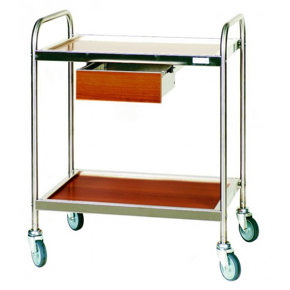 CARRELLO IN ACCIAIO INOX CON 3 RIPIANI IN LEGNO LAMINATO LINEA LAMINATO STANDARD 98x52x93 CM.