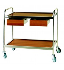 CARRELLO IN ACCIAIO INOX CON 1 CASSETTO PORTAPOSATE 2 RIPIANI IN LEGNO LAMINATO  LINEA LAMINATO STANDARD 78x52x93 CM.