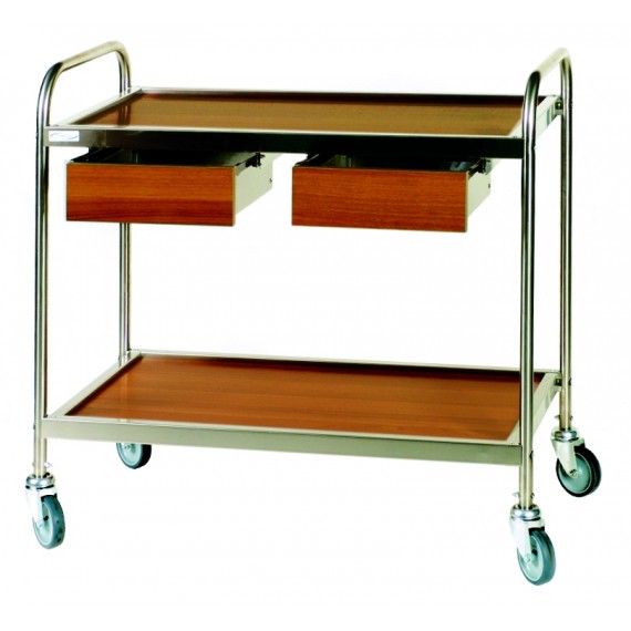 CARRELLO IN ACCIAIO INOX CON 1 CASSETTO PORTAPOSATE 2 RIPIANI IN LEGNO LAMINATO  LINEA LAMINATO STANDARD 78x52x93 CM.