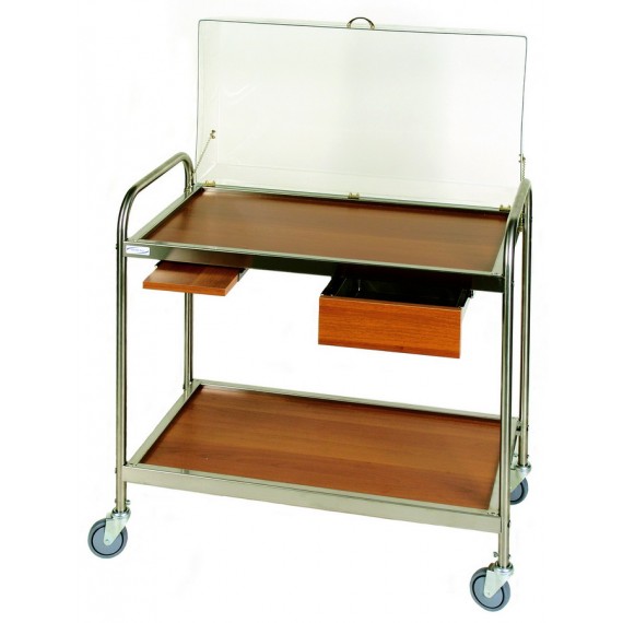 CARRELLO ACCIAIO INOX CON 1 CASSETTO 2 RIPIANI IN LEGNO LAMINATO CON CUPOLA  1 SUP. ESTR. LINEA LAMINATO STANDARD 78x52x93 CM.