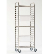 CARRELLO IN ACCIAIO INOX PER 18 TEGLIE 1/1 O 9 TEGLIE GASTRONORM 2/1 H. 6,5 CM.