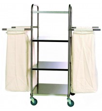 CARRELLO PORTABIANCHERIA CON 4 RIPIANI IN ACCIAIO INOX  1 SACCO