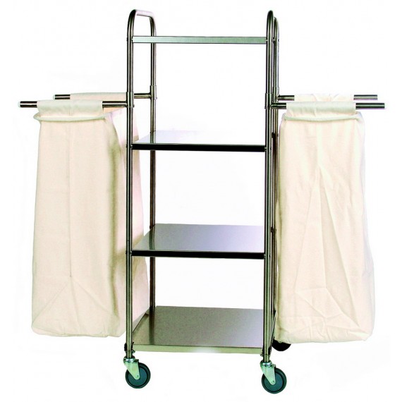 CARRELLO PORTABIANCHERIA CON 4 RIPIANI IN ACCIAIO INOX  1 SACCO